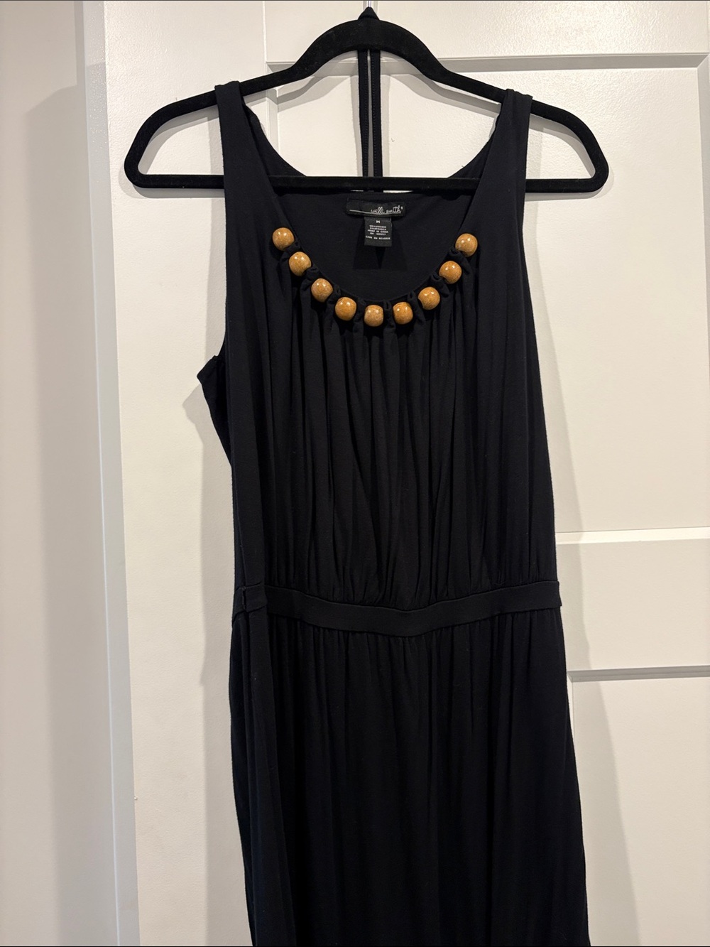 Willi Smith Black Midi Dress with Wooden Bead Detail